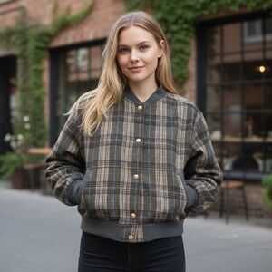 Mododoc Plaid Wool Blend Bomber Jacket Size S